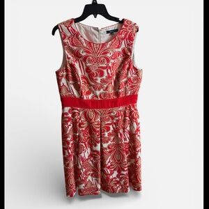 Preston & York Red & Cream Damask Sleeveless Sheath Dress - Size 14